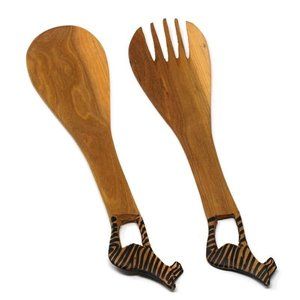 Jedando Handicrafts Hand - Carved Zebra Salad Serving Set